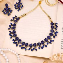 Women Stone-Studded Necklace & Earings Set-image-83