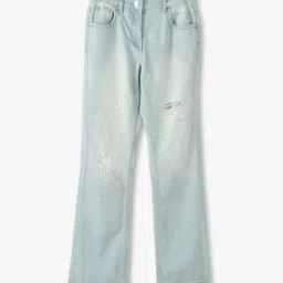 Girls Lightly Washed Rhinestone Flared Jeans-image-7