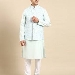 Men Floral Woven Nehru Jacket with Mandarin Collar-image-93