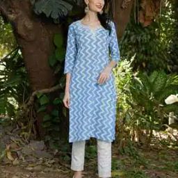 Geometric Print Round Neck Straight Kurta-picture-12
