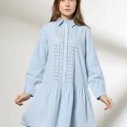 Women Schiffli Embroidered Shirt Dress-image-17