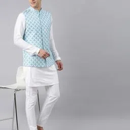 Men Embroidered Nehru Jacket with Welt Pockets-image-89