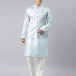 Men Floral Woven Nehru Jacket with Welt Pockets-23