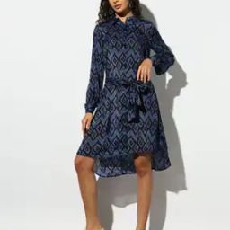Printed High-Low Shirt Dress-image-35