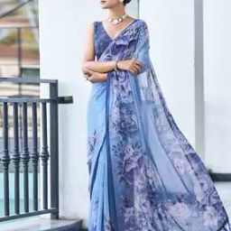 Women Floral Print Saree with Blouse Piece-picture-37