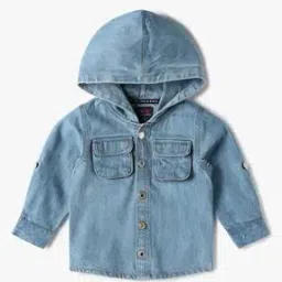 Boys Denim Hooded Shirt with Flap Pockets-image-47