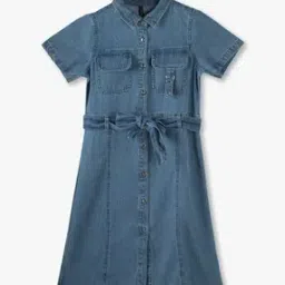 Girls Denim Shirt Dress with Waist Belt-image-60
