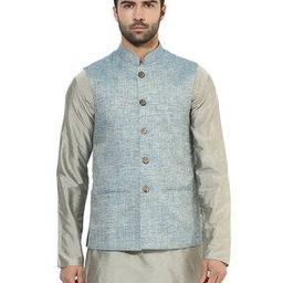 Sleeveless Inserted Pocket Nehru Jacket-29