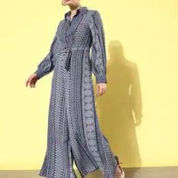 Women Printed Jumpsuit with Waist Tie-Up-image-10