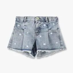 Girls Regular Fit Denim Shorts with Floral Embroidery-picture-2