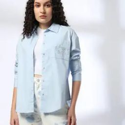 Women Relaxed Fit Shirt with Embroidered Patch Pocket-image-64