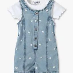 Girls Front Panneled Regular Fit Dungaree with T-Shirt Set-image-61
