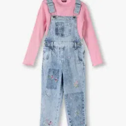 Girls Embroidered Cotton Dungaree with T-Shirt-image-53
