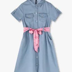 Girls Denim Shirt Dress with Belt-image-43