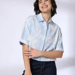 Women Floral Print Boxy Fit Crop Shirt-image-50