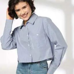 Women Striped Crop Shirt with Patch Pocket-image-71