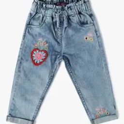 Girls Mid-Wash Regular Fit Jeans with Crochet Heart-image-74