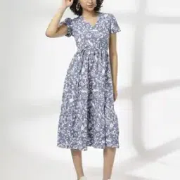 Women Floral Print Wrap Dress-image-31