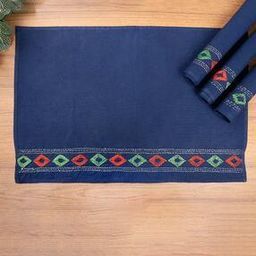 Set of 4 Diamond Cotton Kantha Embroidered Table Mats-33
