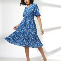 Women Chevron Print Fit & Flare Dress-image-57