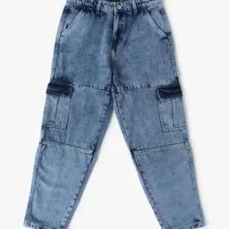 Boys Heavily Washed Relaxed Fit Cargo Jeans-23