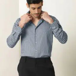 Men Tailored Fit Striped Spread-Collar Shirt-image-99