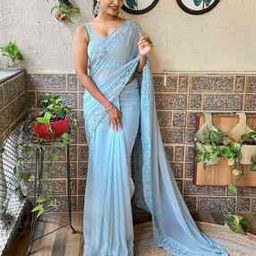 Women Embroidered Georgette Saree with Scalloped Hem-image-87