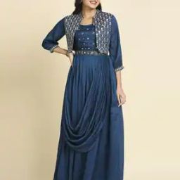 Embroidered Gown Dress with Jacket-image-36