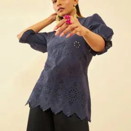 Women Schiffli Tunic with Puff Sleeves-image-28