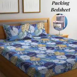 250 TC Leaf Print King Size Bedsheet with 2 Pillow Covers-image-10