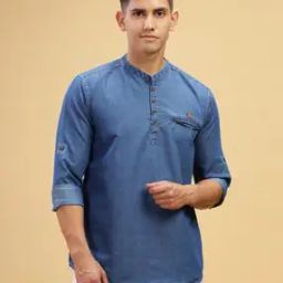 Men Tailored Fit Short Kurta with Full Sleeves-image-2