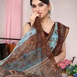 Floral Print Saree with Contrast Zari Border-image-32