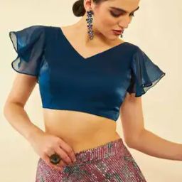 Women Embellished V-Neck Back Open Blouse-2