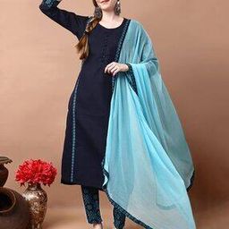 Women Lace Straight Kurta Set-image-52