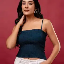 Women Tailored Fit Smocked Crop Top-image-93