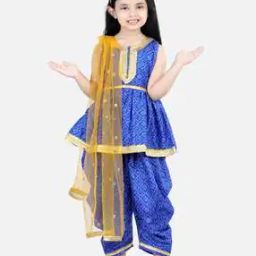 Girls Bandhani Print Flared Kurta Set with Dupatta-image-29