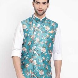 Floral Printed Sleeveless Nehru Jacket-18
