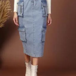 Women Straight Skirt with Drawstring Waist-image-2