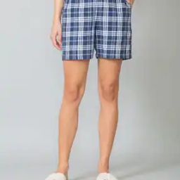 Checkered & Plush Back Elasticized Waistband Lounge Shorts-picture-50