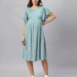 Women Printed Fit & Flare Dress with Short Sleeves-image-79