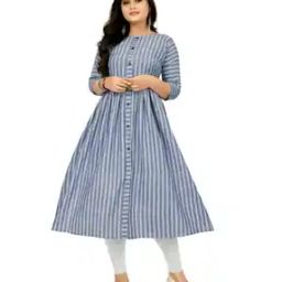 Women Striped No Darts Anarkali Kurta-image-37
