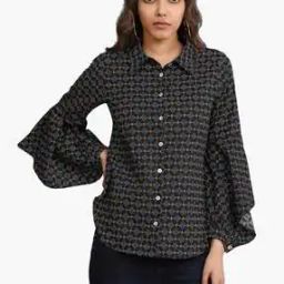 Relaxed Fit Geometric Print Shirt with Bell Sleeves-picture-13