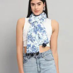 Women Floral Print Scarf with Tassels-image-63