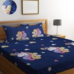 300 TC Unicorn Print King-Size Bedsheet with Pillow Covers-11