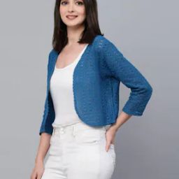 Patterned-Knit Front-Open Shrug-51