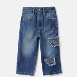 Girls Applique Straight Jeans with Insert Pockets-image-7