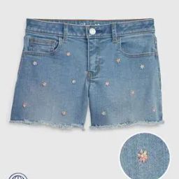 Floral Embroidered Denim Shorts-image-86