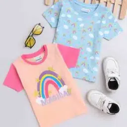 Pack of 2 Girl Regular Fit Round-Neck T-Shirts-image-36