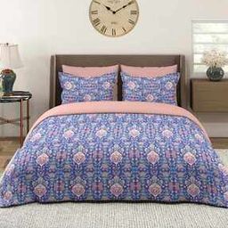144 TC Blue Ethnic Print Double Bedsheet with 2 Pillow Covers Set-image-7