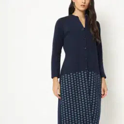 Floral Print Straight Slim Kurta with Mandarin Collar-26